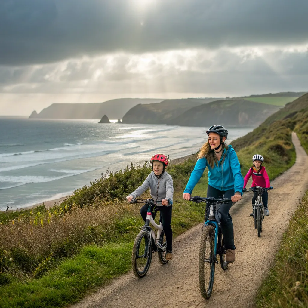 Emma and her family cycling along a coastal path